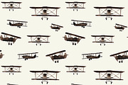 Watercolor retro airplanes pattern