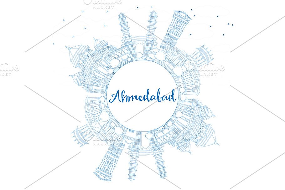 Outline Ahmedabad Skyline in Illustrations - product preview 8