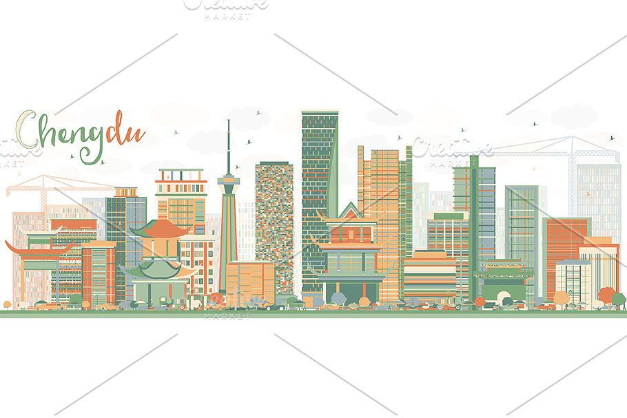 Abstract Chengdu Skyline in Illustrations - product preview 8