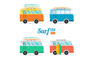 Surf Van Set. Flat Design