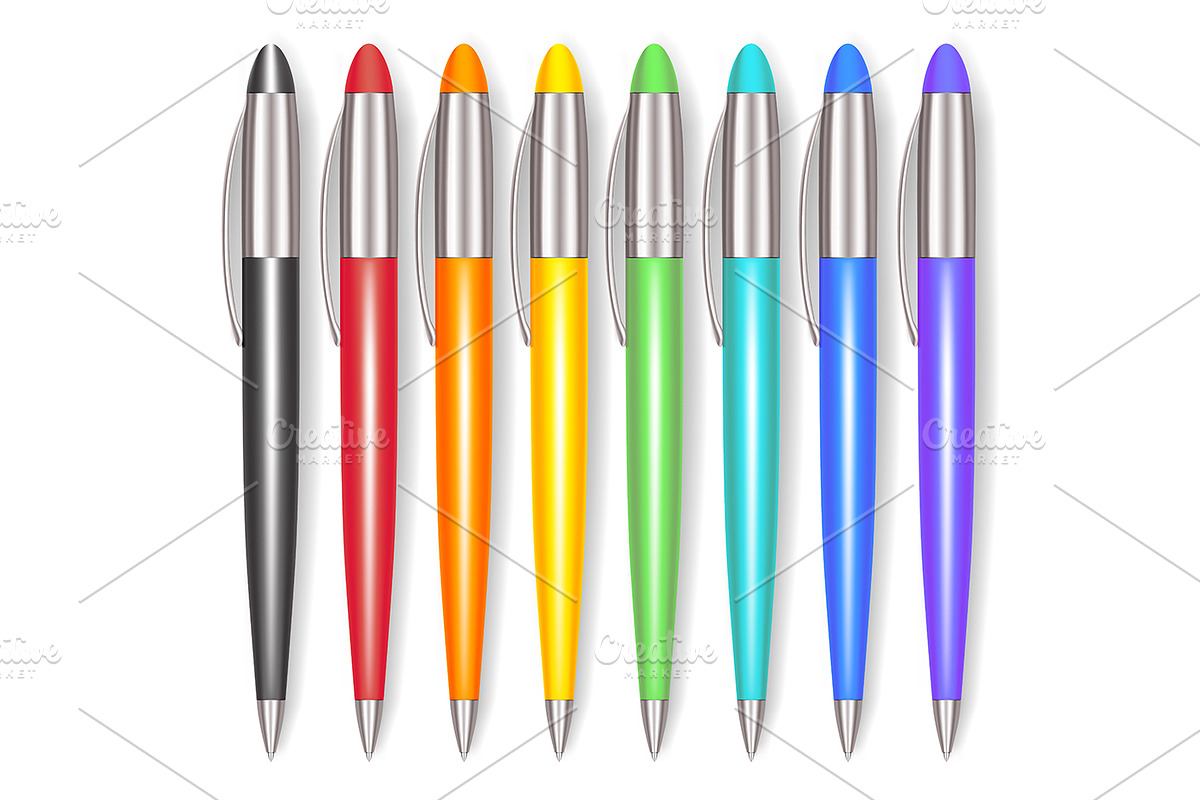 Realistic Colorful Pen Set in Objects - product preview 8