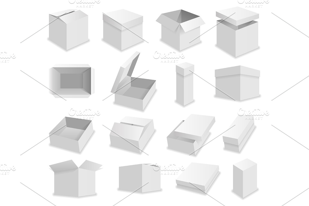 Vector blank packing box on white background. Realistic opened box in Objects - product preview 8