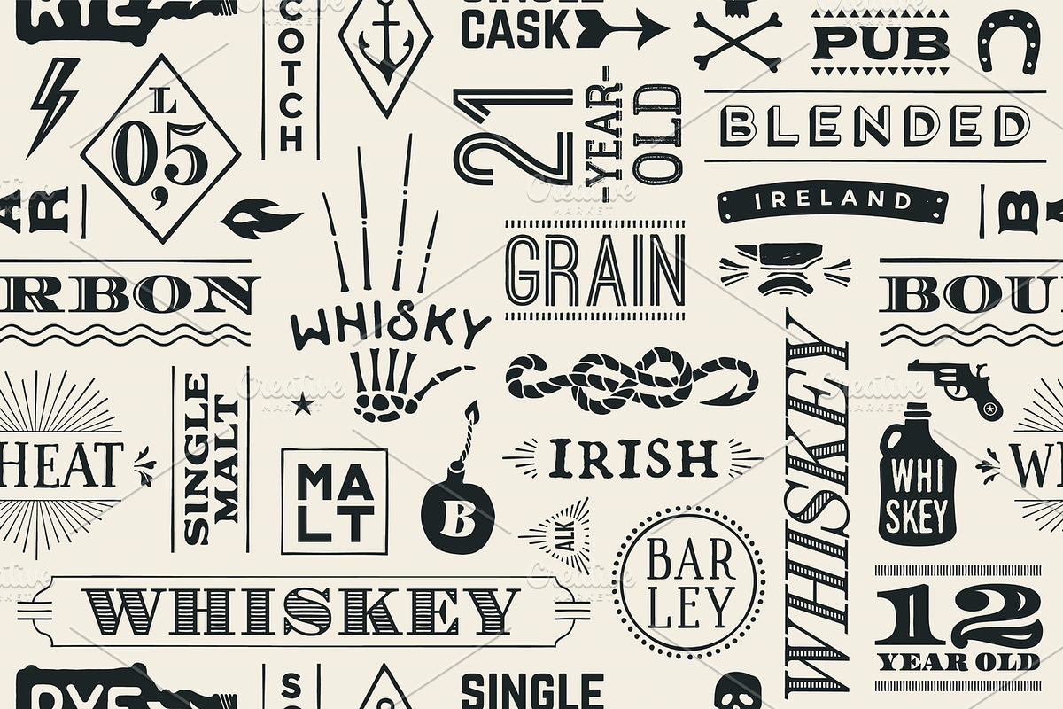 Seamless pattern with types of whiskey in Patterns - product preview 8