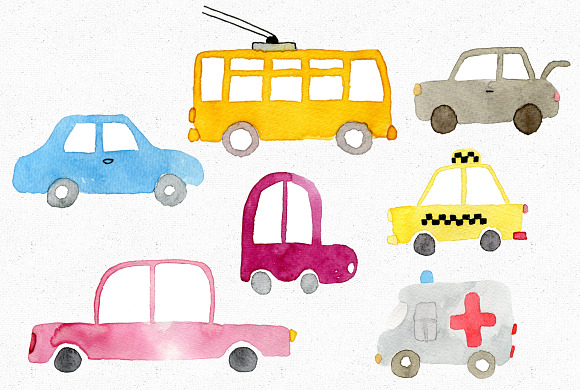 Watercolor Toy-Cars in Illustrations - product preview 1