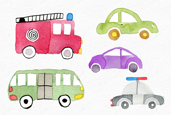 Watercolor Toy-Cars in Illustrations - product preview 2