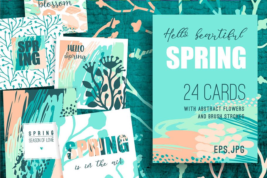 Hello spring! 24 creative art cards. in Illustrations - product preview 8