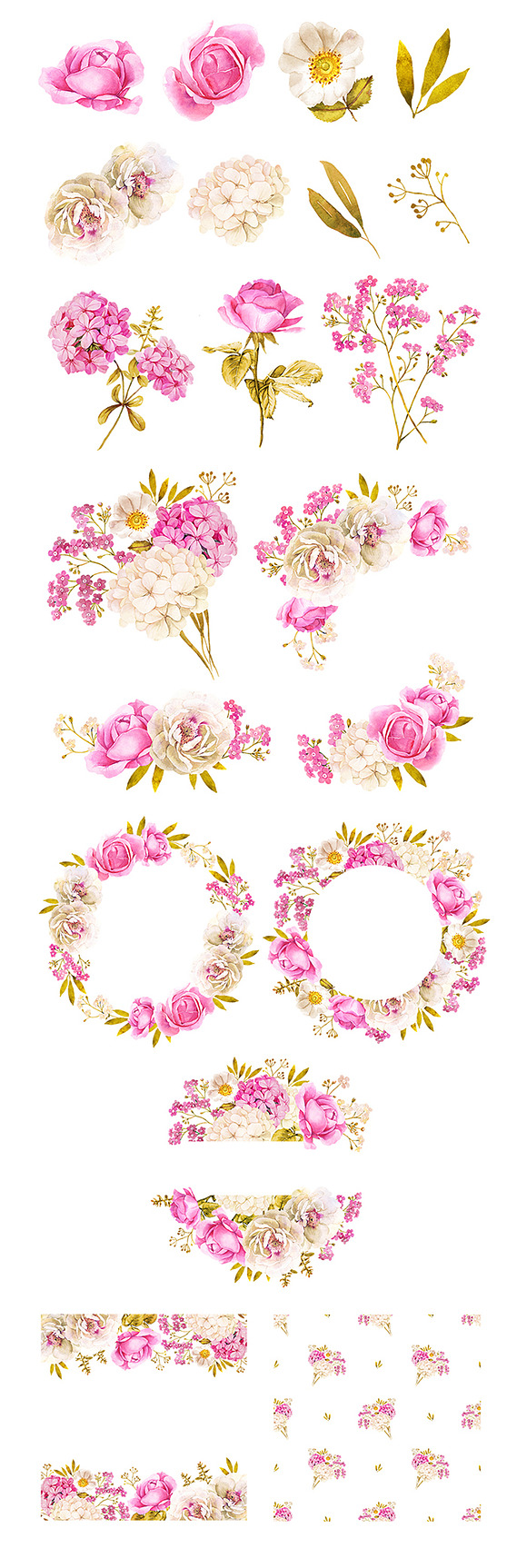 Wedding flowers in pink and gold in Illustrations - product preview 1