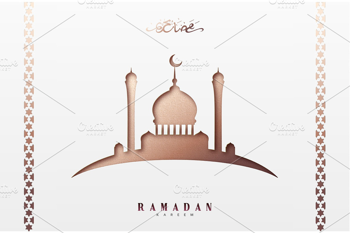 Ramadan greeting card with arabic calligraphy Ramadan Kareem. Islamic background with mosques in Illustrations - product preview 8
