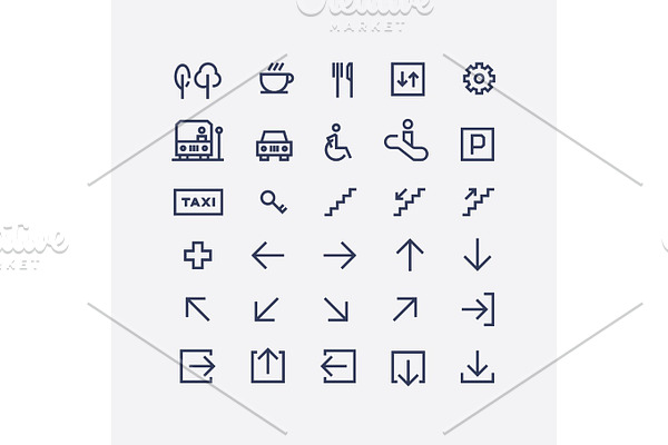 A collection of abstract wayfinding pictograms
