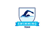 Vector swimming team logo. Swimmer silhouette in water. Creative badge. Triathlon concept. Flat design.