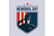 Illustration of Shield with Soldier saluting against USA Flag. Memorial Day.