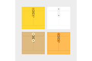 Tied Sealed Letter Envelopes Set Isolated on White Background. Collection of the vector envelope templates. Brown, yellow and white colors. Top view.