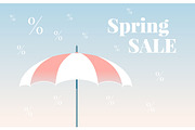 Spring sale colorful vector banner. Vector umbrella. Modern gradient background.
