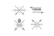 Set of Fencing sports vector logo or badge. Emblem elements. Fencing equipment - rapier, foil, mask. Sport academy