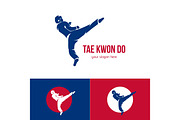 Vector taekwondo logo template. Martial arts badge. Emblem for sports events, competitions, tournaments. Silhouette of a man.