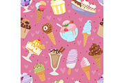 Set of different ice cream seamless pattern background cartoon dessert vector illustration