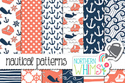 Coral and Navy Nautical Patterns