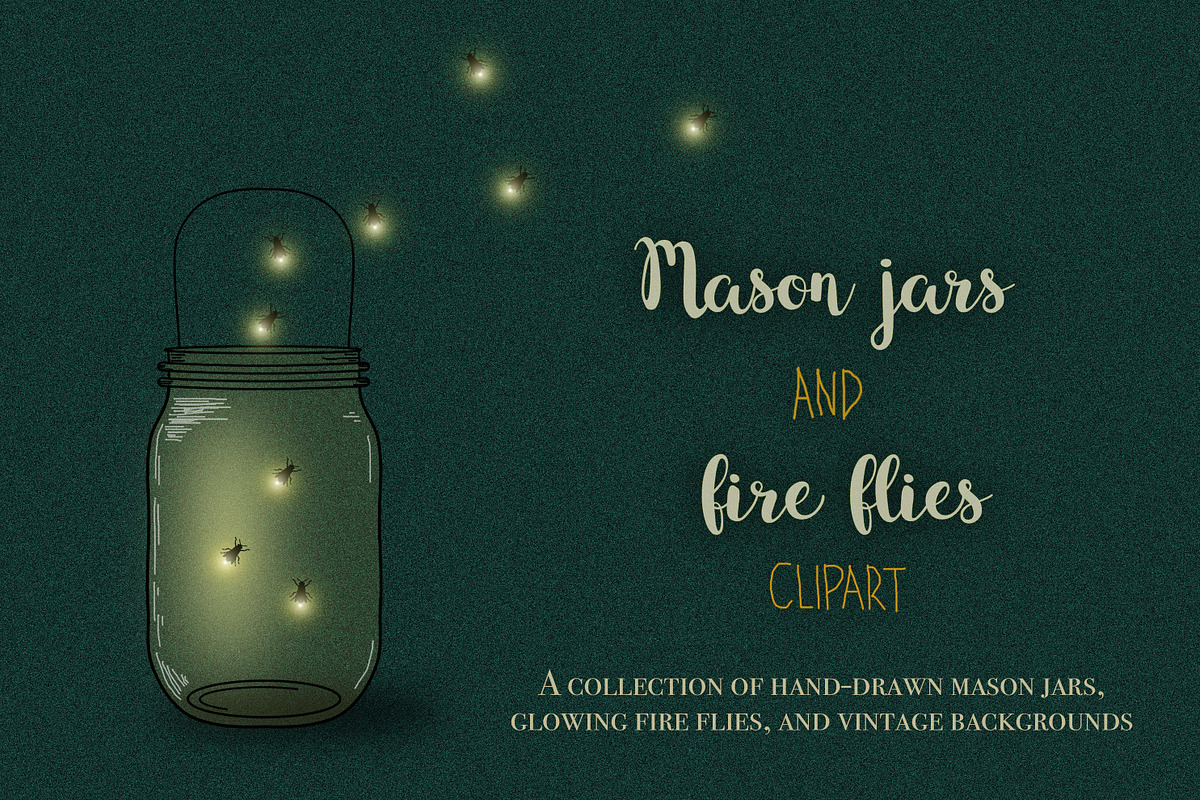 Mason jars and fireflies clipart in Objects - product preview 8