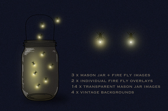 Mason jars and fireflies clipart in Objects - product preview 1