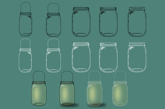 Mason jars and fireflies clipart in Objects - product preview 2