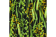 Seamless pattern with herbs and cereal grass. Floral ornament of meadow plants