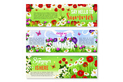 Summer flower greeting banner set design