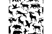 Vector seamless pattern of wild animals and birds