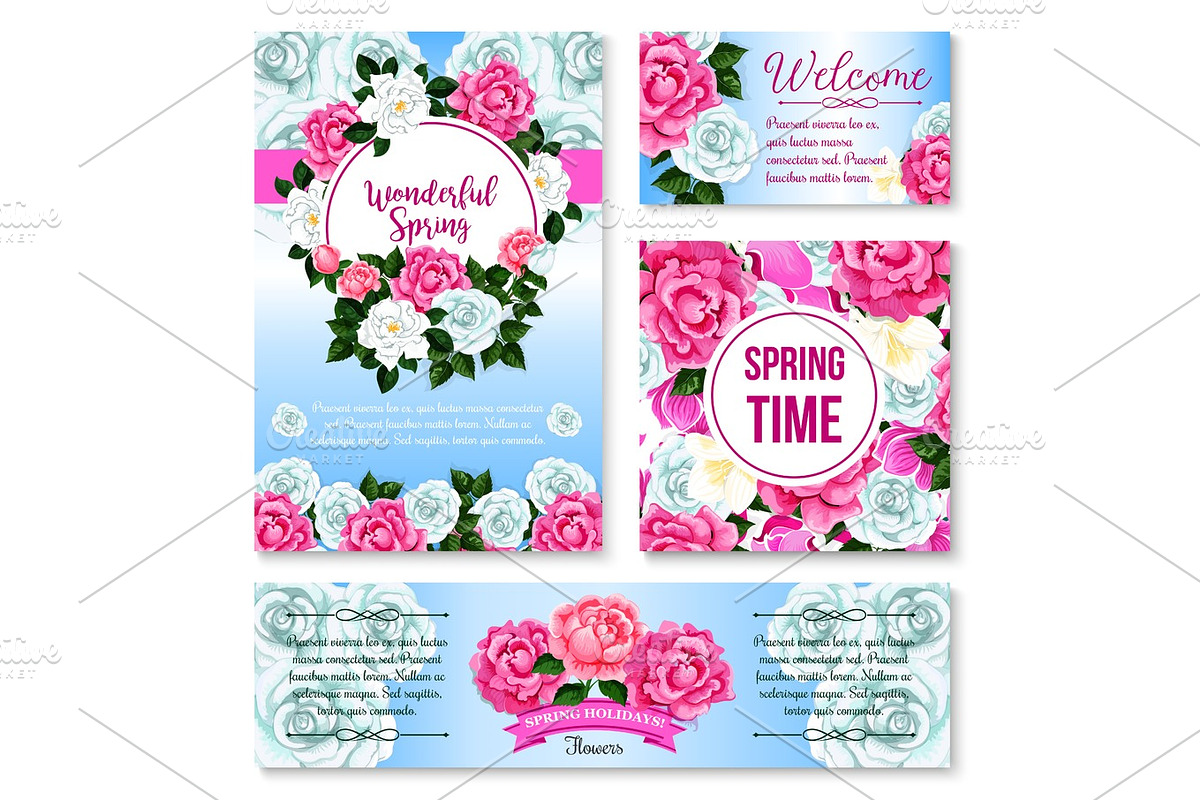 Springtime flower greeting card, banner template in Illustrations - product preview 8
