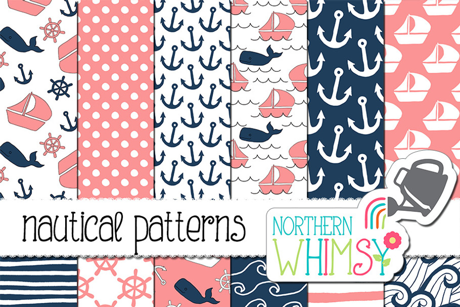 Pink and Navy Nautical Patterns