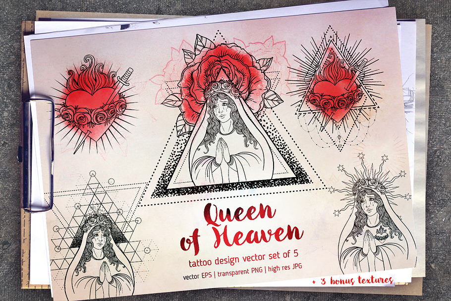  Mary, Queen of Heaven. 5 Tattoo. in Illustrations - product preview 8