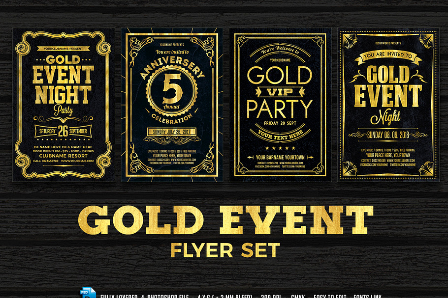 Gold Event Flyers Set