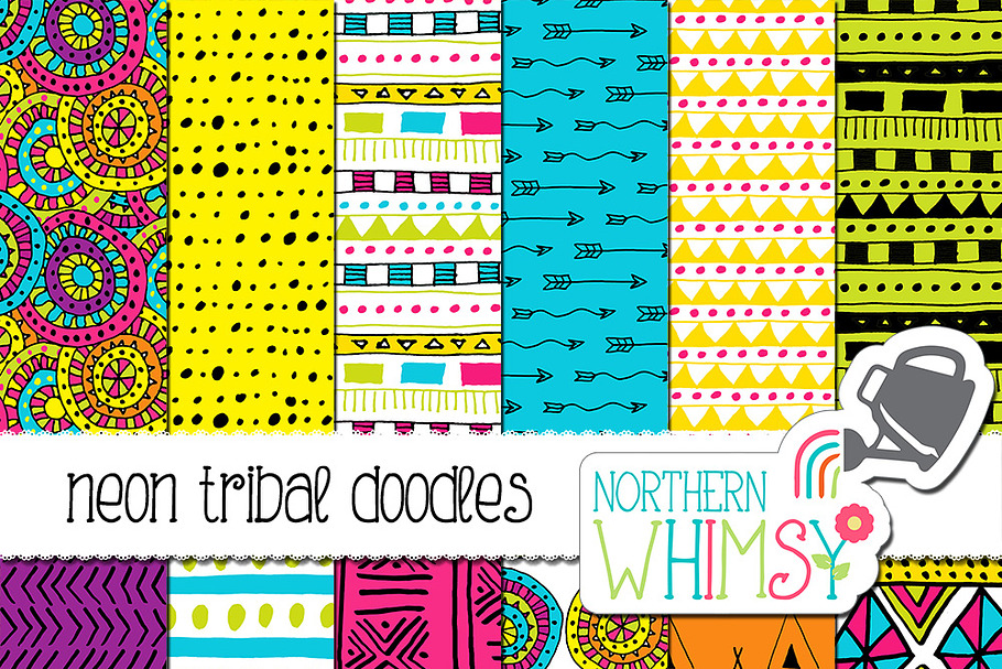 Neon Tribal Doodle Patterns