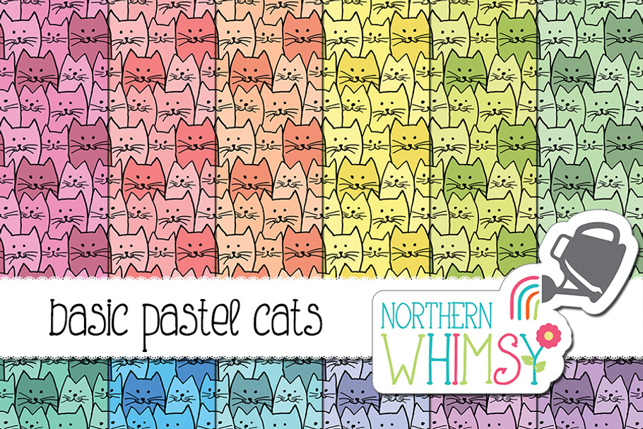 Seamless Cat Patterns - Pastel