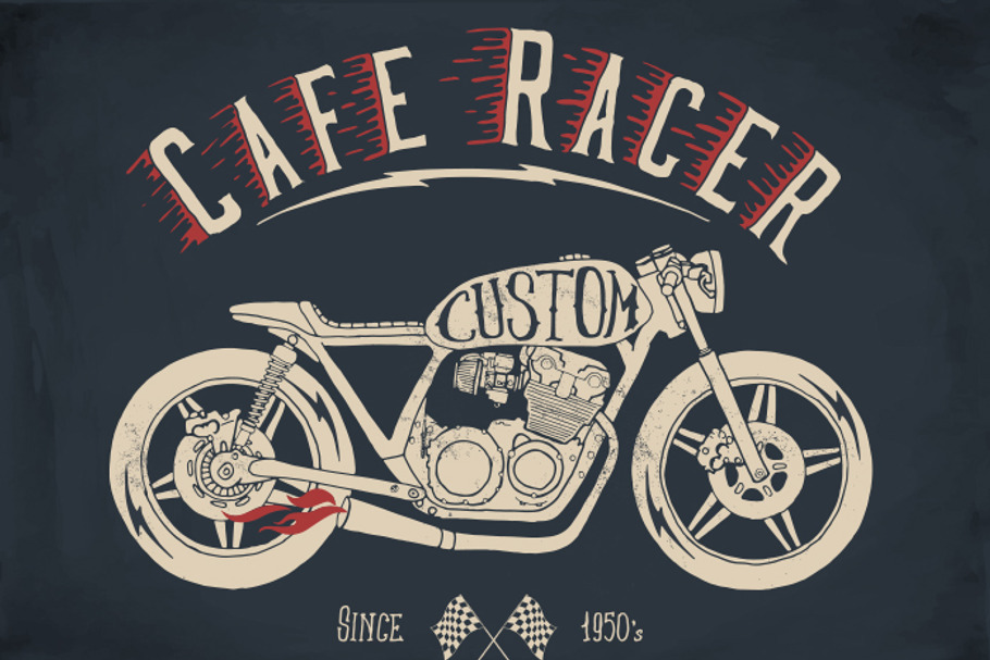 Cafe Racer Motorcycle in Illustrations - product preview 8