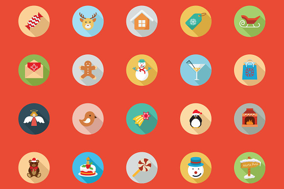 80 Christmas Flat Color Icon Set in Icons - product preview 1