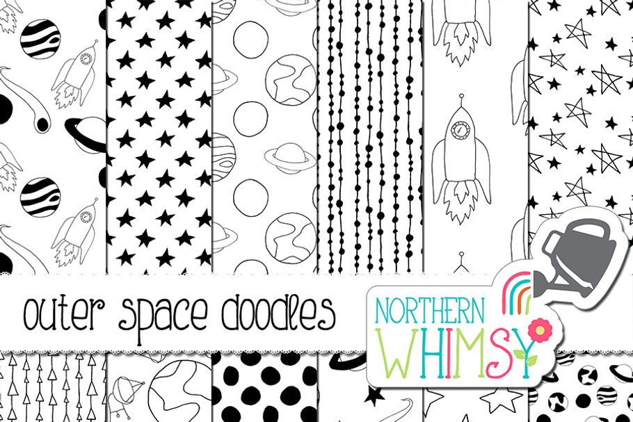 Black & White Space & Rocket Doodles