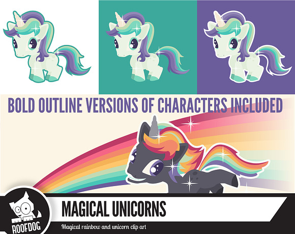 Unicorn clip art set one in Illustrations - product preview 1
