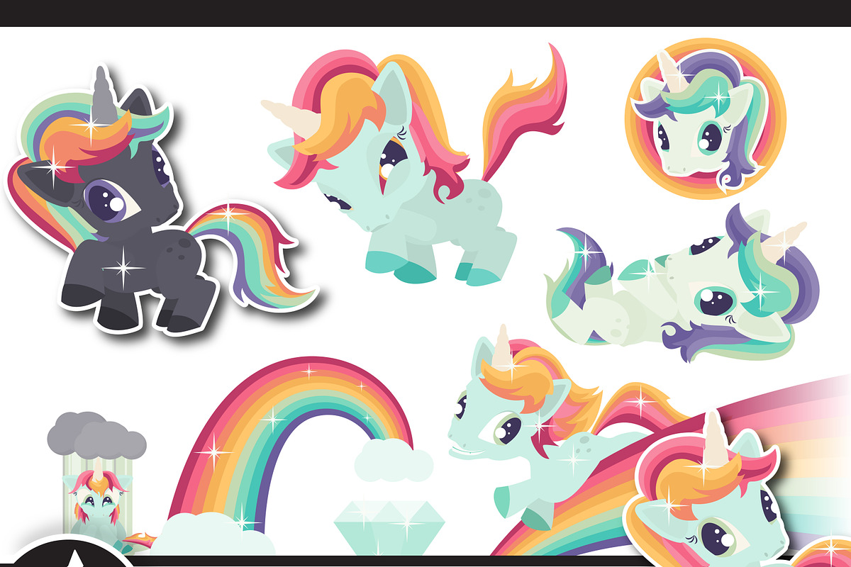 Unicorn clip art set two in Illustrations - product preview 8