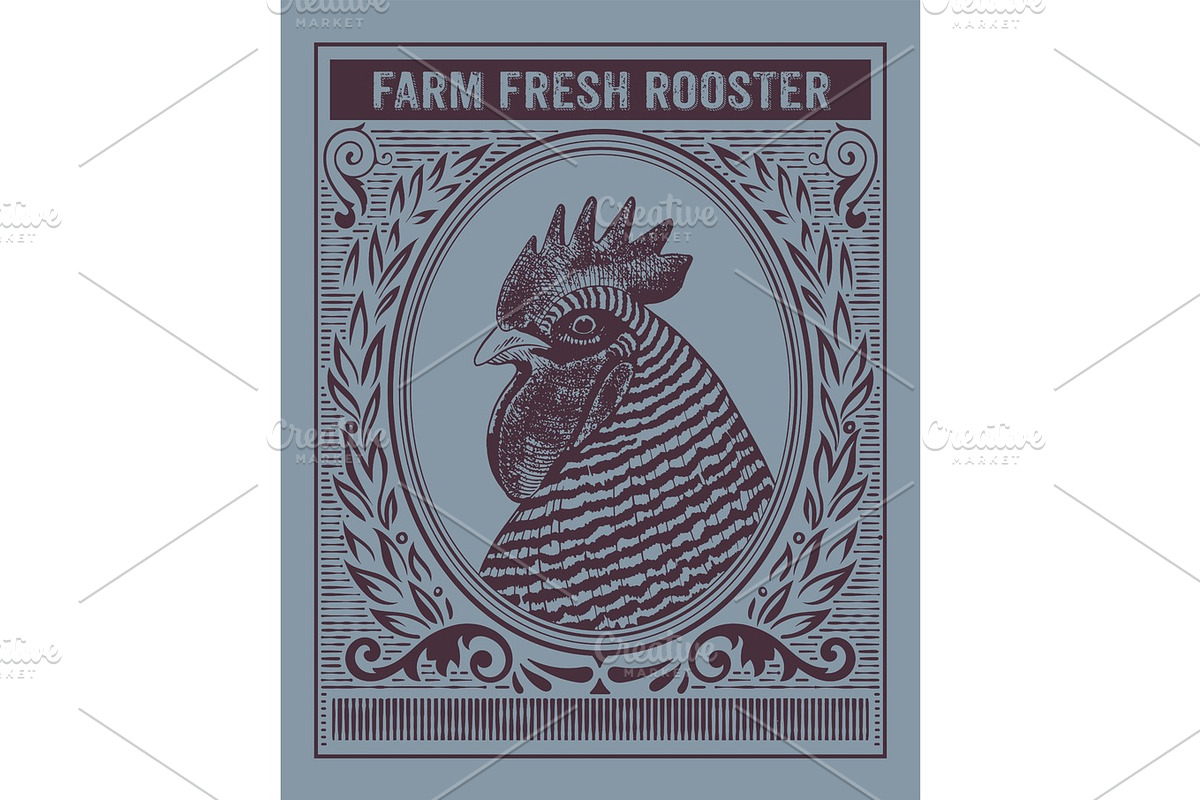 Vintage farm fresh rooster card in Illustrations - product preview 8