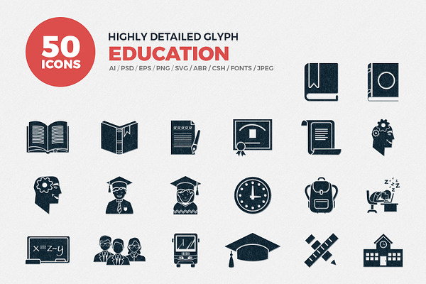 Glyph Icons School-Education Set