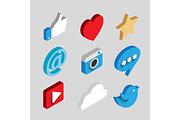 Social media flat 3d isometric concept vector icons.