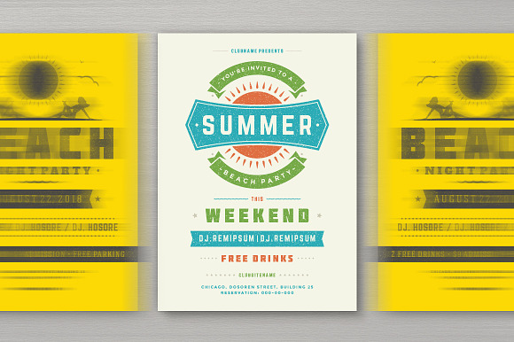 3 Summer party flyers templates in Flyer Templates - product preview 2