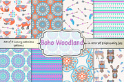 Boho woodland seamless pattern set