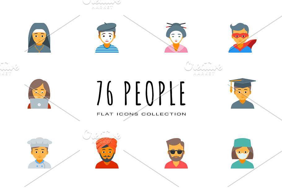 76 Flat People Icons in Graphics - product preview 8
