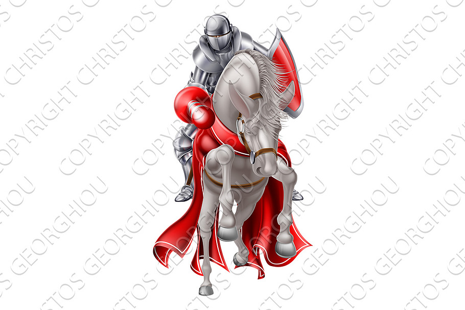 Jousting Knight on White Horse in Illustrations - product preview 8