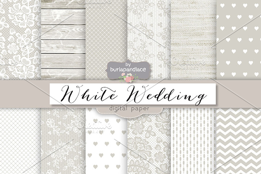 White rustic wedding digital paper in Patterns - product preview 8