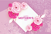 Happy Mother's Day Greeting card. Pink Paper cut Flower. Rhombus Frame. Space for text.