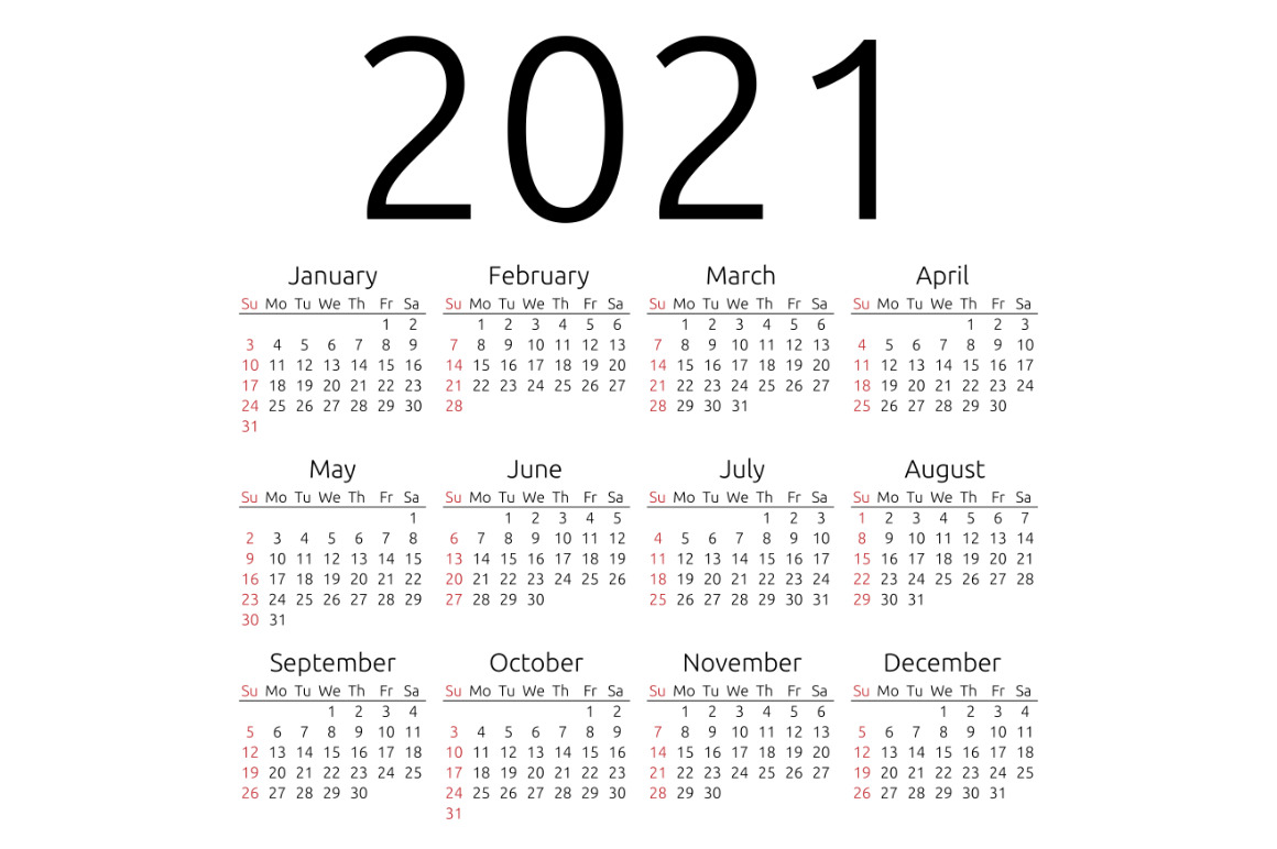 Vector calendar 2021, Sunday | Creative Stationery ...