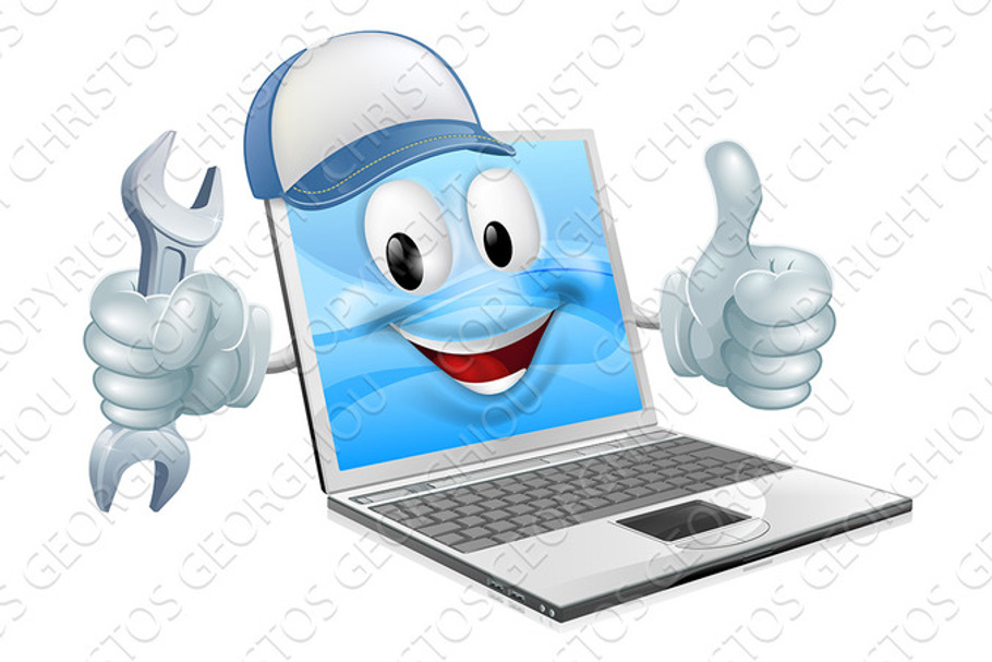 Cartoon laptop computer repair mascot in Illustrations - product preview 8