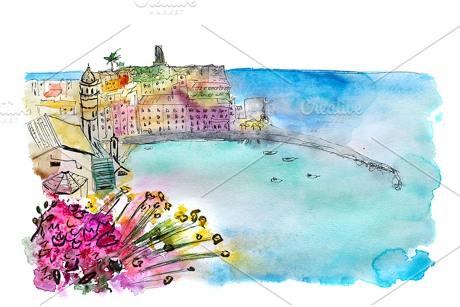 Vernazza watercolor sketch in Illustrations - product preview 8